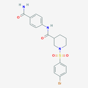 molecular formula C19H20BrN3O4S B4166145 N-[4-(aminocarbonyl)phenyl]-1-[(4-bromophenyl)sulfonyl]-3-piperidinecarboxamide 