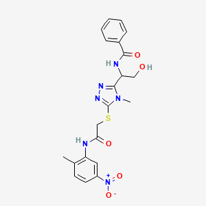 molecular formula C21H22N6O5S B4166189 N-{2-hydroxy-1-[4-methyl-5-({2-[(2-methyl-5-nitrophenyl)amino]-2-oxoethyl}thio)-4H-1,2,4-triazol-3-yl]ethyl}benzamide 