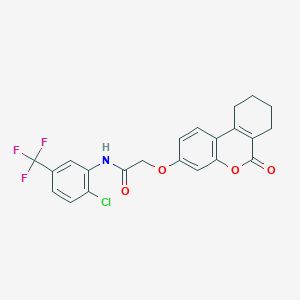molecular formula C22H17ClF3NO4 B4166276 N-[2-chloro-5-(trifluoromethyl)phenyl]-2-[(6-oxo-7,8,9,10-tetrahydro-6H-benzo[c]chromen-3-yl)oxy]acetamide 