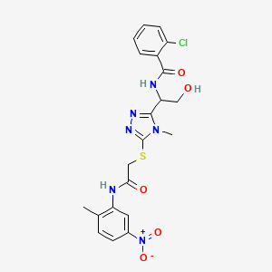 molecular formula C21H21ClN6O5S B4166293 2-chloro-N-{2-hydroxy-1-[4-methyl-5-({2-[(2-methyl-5-nitrophenyl)amino]-2-oxoethyl}thio)-4H-1,2,4-triazol-3-yl]ethyl}benzamide 