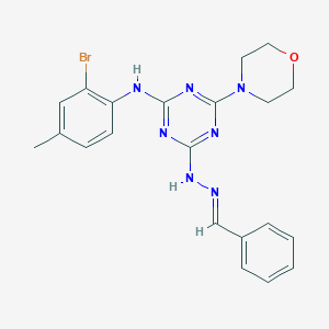 molecular formula C21H22BrN7O B416633 Benzaldehyde [4-(2-bromo-4-methylanilino)-6-(4-morpholinyl)-1,3,5-triazin-2-yl]hydrazone 