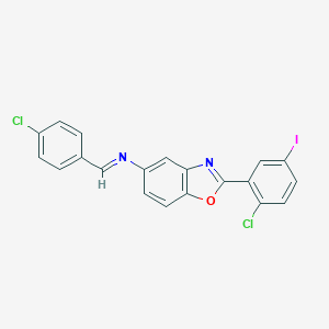 molecular formula C20H11Cl2IN2O B416637 N-(4-chlorobenzylidene)-N-[2-(2-chloro-5-iodophenyl)-1,3-benzoxazol-5-yl]amine 