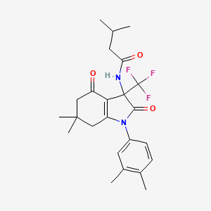 N-[1-(3,4-dimethylphenyl)-6,6-dimethyl-2,4-dioxo-3-(trifluoromethyl)-2,3,4,5,6,7-hexahydro-1H-indol-3-yl]-3-methylbutanamide