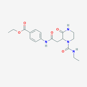 molecular formula C18H24N4O5 B4166585 ethyl 4-[({1-[(ethylamino)carbonyl]-3-oxo-2-piperazinyl}acetyl)amino]benzoate 
