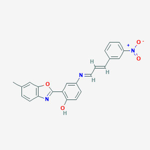 molecular formula C23H17N3O4 B416661 4-[(3-{3-Nitrophenyl}-2-propenylidene)amino]-2-(6-methyl-1,3-benzoxazol-2-yl)phenol 
