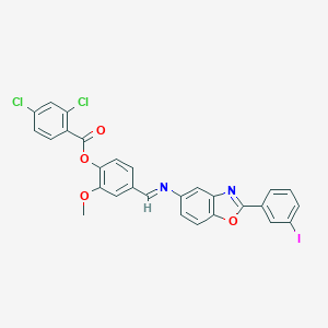 molecular formula C28H17Cl2IN2O4 B416662 4-({[2-(3-Iodophenyl)-1,3-benzoxazol-5-yl]imino}methyl)-2-methoxyphenyl 2,4-dichlorobenzoate 