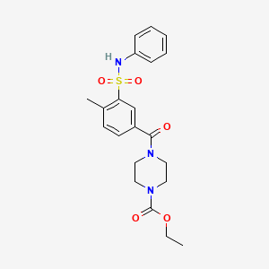 molecular formula C21H25N3O5S B4166624 ethyl 4-[3-(anilinosulfonyl)-4-methylbenzoyl]-1-piperazinecarboxylate 