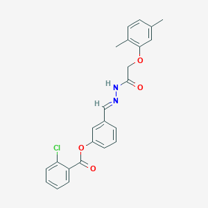 molecular formula C24H21ClN2O4 B416666 3-{2-[(2,5-Dimethylphenoxy)acetyl]carbohydrazonoyl}phenyl 2-chlorobenzoate 