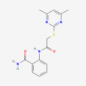 molecular formula C15H16N4O2S B4166664 2-({[(4,6-dimethyl-2-pyrimidinyl)thio]acetyl}amino)benzamide 