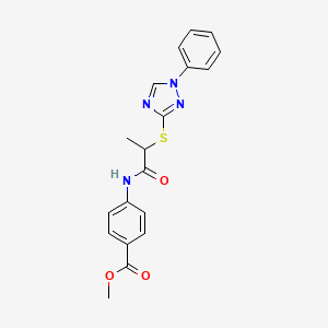 molecular formula C19H18N4O3S B4166676 methyl 4-({2-[(1-phenyl-1H-1,2,4-triazol-3-yl)thio]propanoyl}amino)benzoate 