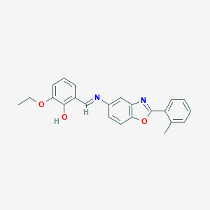 molecular formula C23H20N2O3 B416683 2-Ethoxy-6-({[2-(2-methylphenyl)-1,3-benzoxazol-5-yl]imino}methyl)phenol 