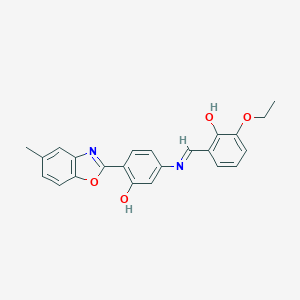 molecular formula C23H20N2O4 B416688 5-[(3-Ethoxy-2-hydroxybenzylidene)amino]-2-(5-methyl-1,3-benzoxazol-2-yl)phenol 