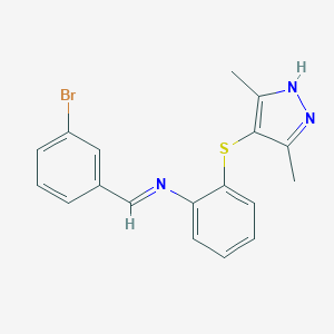 molecular formula C18H16BrN3S B416692 (3-Bromo-benzylidene)-[2-(3,5-dimethyl-1H-pyrazol-4-ylsulfanyl)-phenyl]-amine 
