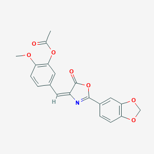 molecular formula C20H15NO7 B416694 5-[(2-(1,3-benzodioxol-5-yl)-5-oxo-1,3-oxazol-4(5H)-ylidene)methyl]-2-methoxyphenyl acetate 