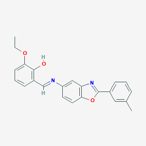 molecular formula C23H20N2O3 B416696 2-Ethoxy-6-({[2-(3-methylphenyl)-1,3-benzoxazol-5-yl]imino}methyl)phenol 