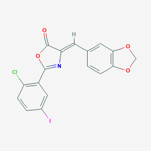 molecular formula C17H9ClINO4 B416698 4-(1,3-benzodioxol-5-ylmethylene)-2-(2-chloro-5-iodophenyl)-1,3-oxazol-5(4H)-one 