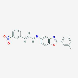 molecular formula C23H17N3O3 B416699 5-[(3-{3-Nitrophenyl}-2-propenylidene)amino]-2-(3-methylphenyl)-1,3-benzoxazole 