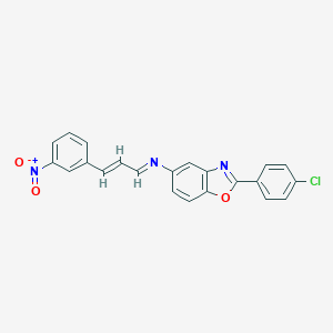 molecular formula C22H14ClN3O3 B416701 2-(4-Chlorophenyl)-5-[(3-{3-nitrophenyl}-2-propenylidene)amino]-1,3-benzoxazole 