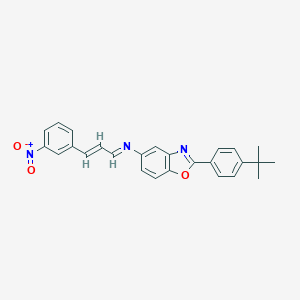 molecular formula C26H23N3O3 B416702 2-(4-Tert-butylphenyl)-5-[(3-{3-nitrophenyl}-2-propenylidene)amino]-1,3-benzoxazole 