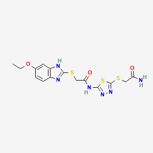 molecular formula C15H16N6O3S3 B4167042 N-{5-[(2-amino-2-oxoethyl)thio]-1,3,4-thiadiazol-2-yl}-2-[(5-ethoxy-1H-benzimidazol-2-yl)thio]acetamide 