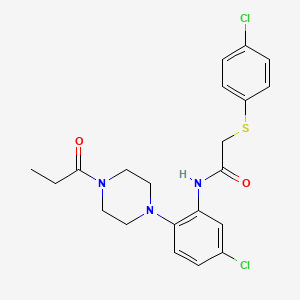 molecular formula C21H23Cl2N3O2S B4167065 2-[(4-chlorophenyl)thio]-N-[5-chloro-2-(4-propionyl-1-piperazinyl)phenyl]acetamide 