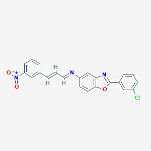 molecular formula C22H14ClN3O3 B416708 2-(3-Chlorophenyl)-5-[(3-{3-nitrophenyl}-2-propenylidene)amino]-1,3-benzoxazole 
