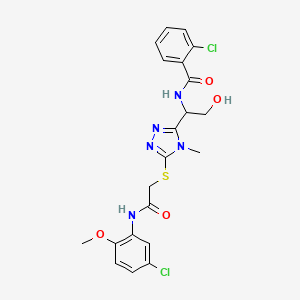 molecular formula C21H21Cl2N5O4S B4167128 2-chloro-N-{1-[5-({2-[(5-chloro-2-methoxyphenyl)amino]-2-oxoethyl}thio)-4-methyl-4H-1,2,4-triazol-3-yl]-2-hydroxyethyl}benzamide 