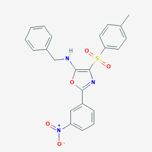 molecular formula C23H19N3O5S B416714 N-benzyl-4-[(4-methylphenyl)sulfonyl]-2-(3-nitrophenyl)-1,3-oxazol-5-amine 