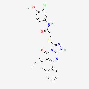 molecular formula C25H24ClN5O3S B4167160 N-(3-chloro-4-methoxyphenyl)-2-[(6-ethyl-6-methyl-7-oxo-5,6,7,12-tetrahydrobenzo[h][1,2,4]triazolo[3,4-b]quinazolin-9-yl)thio]acetamide 