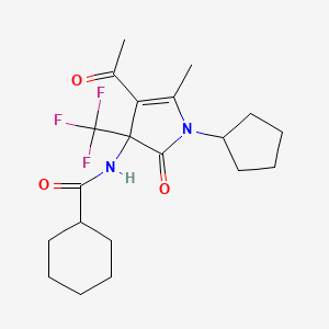 molecular formula C20H27F3N2O3 B4167178 N-[4-acetyl-1-cyclopentyl-5-methyl-2-oxo-3-(trifluoromethyl)-2,3-dihydro-1H-pyrrol-3-yl]cyclohexanecarboxamide 