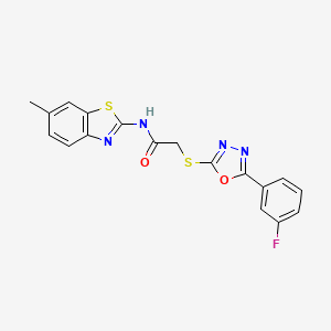 molecular formula C18H13FN4O2S2 B4167207 2-{[5-(3-fluorophenyl)-1,3,4-oxadiazol-2-yl]thio}-N-(6-methyl-1,3-benzothiazol-2-yl)acetamide 