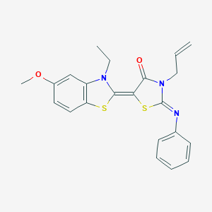 molecular formula C22H21N3O2S2 B416730 3-allyl-5-(3-ethyl-5-methoxy-1,3-benzothiazol-2(3H)-ylidene)-2-(phenylimino)-1,3-thiazolidin-4-one 