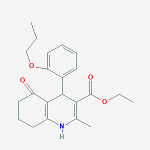 molecular formula C22H27NO4 B416732 Ethyl 2-methyl-5-oxo-4-(2-propoxyphenyl)-1,4,5,6,7,8-hexahydroquinoline-3-carboxylate 