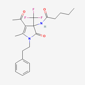 molecular formula C21H25F3N2O3 B4167359 N-[4-acetyl-5-methyl-2-oxo-1-(2-phenylethyl)-3-(trifluoromethyl)-2,3-dihydro-1H-pyrrol-3-yl]pentanamide 
