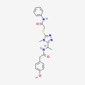 molecular formula C22H25N5O3S B4167374 N-(1-{5-[(2-anilino-2-oxoethyl)thio]-4-methyl-4H-1,2,4-triazol-3-yl}ethyl)-2-(4-methoxyphenyl)acetamide 