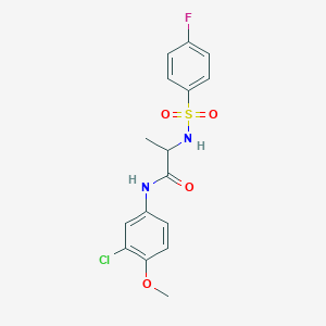 molecular formula C16H16ClFN2O4S B4167441 N~1~-(3-chloro-4-methoxyphenyl)-N~2~-[(4-fluorophenyl)sulfonyl]alaninamide 