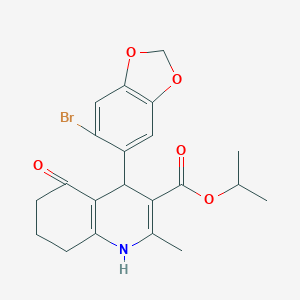 molecular formula C21H22BrNO5 B416749 methylethyl 4-(6-bromo(2H-benzo[d]1,3-dioxolan-5-yl))-2-methyl-5-oxo-1,4,6,7,8-pentahydroquinoline-3-carboxylate 