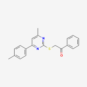 molecular formula C20H18N2OS B4167565 2-{[4-methyl-6-(4-methylphenyl)-2-pyrimidinyl]thio}-1-phenylethanone 