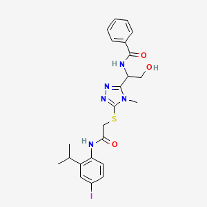 molecular formula C23H26IN5O3S B4167576 N-{2-hydroxy-1-[5-({2-[(4-iodo-2-isopropylphenyl)amino]-2-oxoethyl}thio)-4-methyl-4H-1,2,4-triazol-3-yl]ethyl}benzamide 