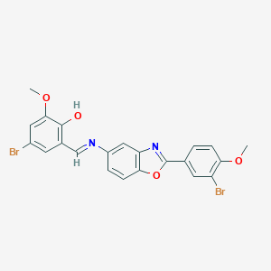 molecular formula C22H16Br2N2O4 B416758 4-Bromo-2-({[2-(3-bromo-4-methoxyphenyl)-1,3-benzoxazol-5-yl]imino}methyl)-6-methoxyphenol 