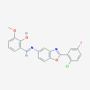 molecular formula C21H14ClIN2O3 B416760 2-{[2-(2-Chloro-5-iodo-phenyl)-benzooxazol-5-ylimino]-methyl}-6-methoxy-phenol 