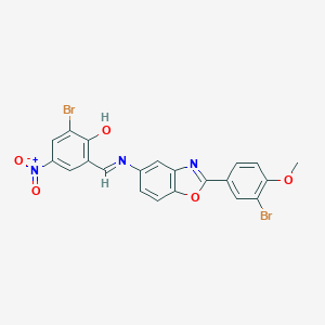 molecular formula C21H13Br2N3O5 B416764 2-Bromo-6-({[2-(3-bromo-4-methoxyphenyl)-1,3-benzoxazol-5-yl]imino}methyl)-4-nitrophenol 