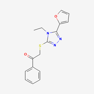 molecular formula C16H15N3O2S B4167649 2-{[4-ethyl-5-(2-furyl)-4H-1,2,4-triazol-3-yl]thio}-1-phenylethanone 