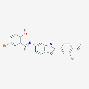 molecular formula C21H14Br2N2O3 B416768 4-Bromo-2-({[2-(3-bromo-4-methoxyphenyl)-1,3-benzoxazol-5-yl]imino}methyl)phenol 