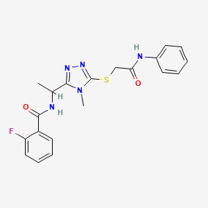 molecular formula C20H20FN5O2S B4167688 N-(1-{5-[(2-anilino-2-oxoethyl)thio]-4-methyl-4H-1,2,4-triazol-3-yl}ethyl)-2-fluorobenzamide 