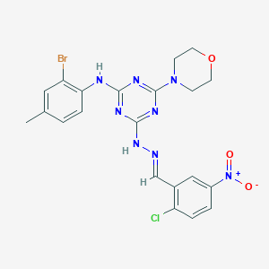 molecular formula C21H20BrClN8O3 B416769 2-Chloro-5-nitrobenzaldehyde [4-(2-bromo-4-methylanilino)-6-(4-morpholinyl)-1,3,5-triazin-2-yl]hydrazone 
