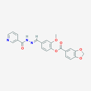 2-Methoxy-4-[2-(3-pyridinylcarbonyl)carbohydrazonoyl]phenyl 1,3-benzodioxole-5-carboxylate