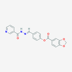 molecular formula C21H15N3O5 B416773 4-[2-(3-Pyridinylcarbonyl)carbohydrazonoyl]phenyl 1,3-benzodioxole-5-carboxylate 
