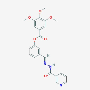 molecular formula C23H21N3O6 B416778 3-{(E)-[2-(pyridin-3-ylcarbonyl)hydrazinylidene]methyl}phenyl 3,4,5-trimethoxybenzoate 
