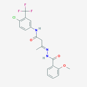 molecular formula C19H17ClF3N3O3 B416781 N-[4-chloro-3-(trifluoromethyl)phenyl]-3-[(2-methoxybenzoyl)hydrazono]butanamide 